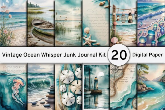 Download Vintage Ocean Whisper Junk Journal Kit - Ocean Collection