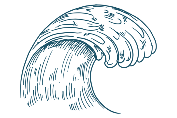 Download Curved Water Wave. Hand Drawn Ocean Sket - Ocean Collection