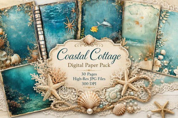 Download Vintage Ocean Seashell Digital Paper - Ocean Collection