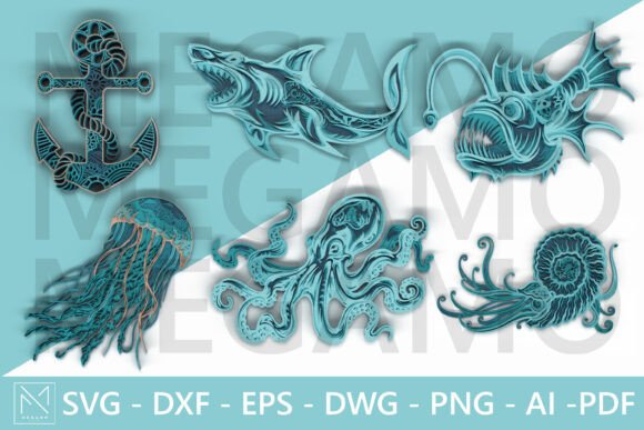 Download 3D Ocean Animal Laser Cut Bundle SVG - Ocean Collection