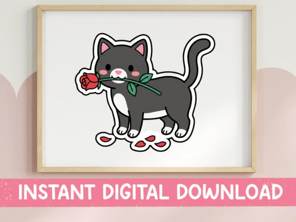 Download Tuxedo Cat with Rose Valentine Sticker - Sticker Collection