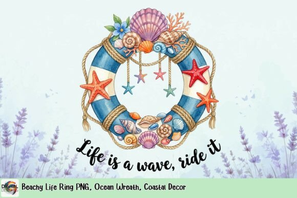 Download Beachy Life Ring PNG, Ocean Wreath, Coastal Decor - Ocean Collection